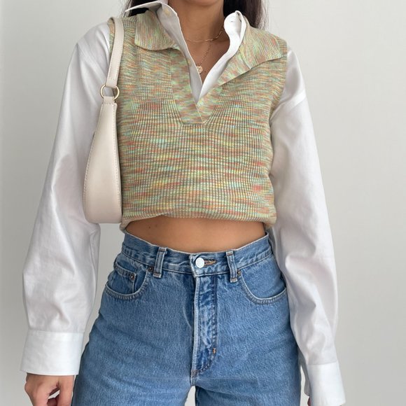 Hazel  moon Tops - NWT Hazel Moon multi colored Knit Polo Collared Cropped top